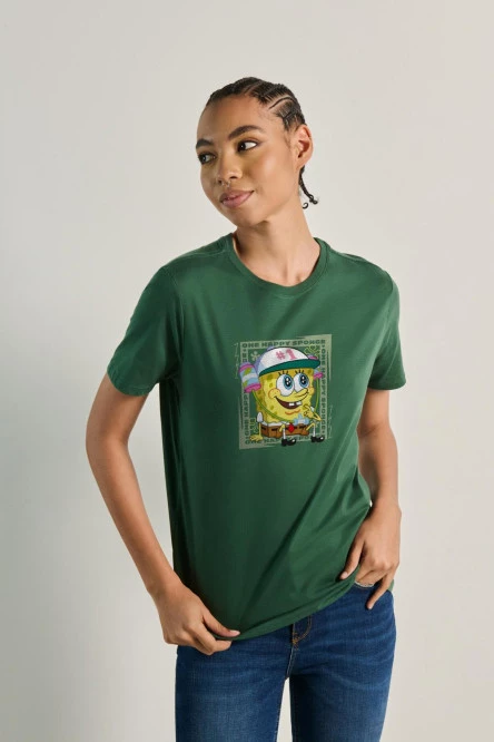 Camiseta en algodón de Bob Esponja unicolor manga corta