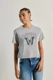 Camiseta unicolor crop top con diseño esotérico de mariposa