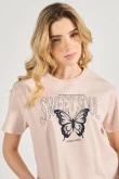 Camiseta unicolor crop top con diseño esotérico de mariposa