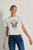 Camiseta unicolor crop top con diseño esotérico de mariposa