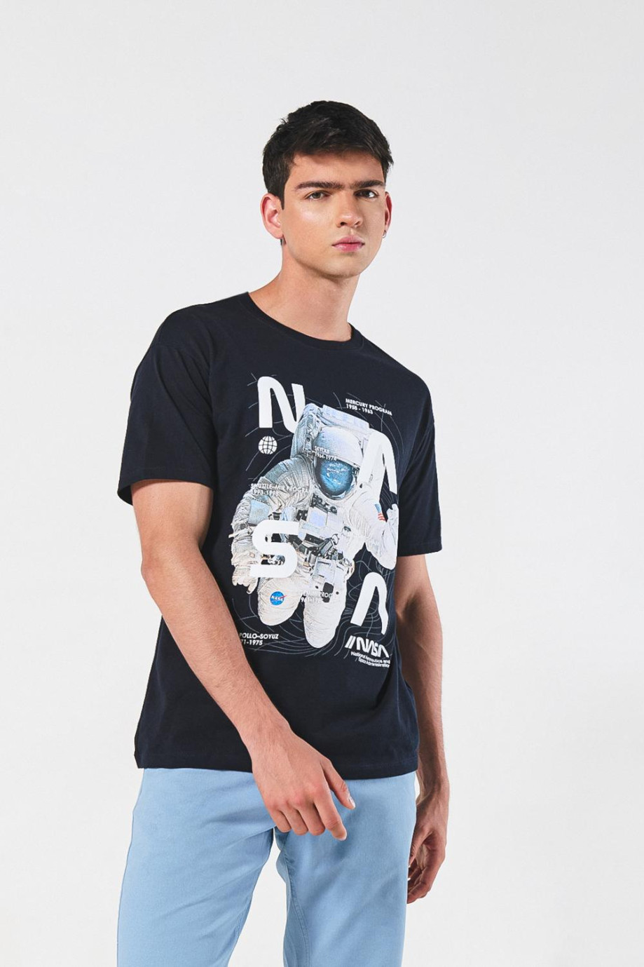 Camiseta azul intensa en algodón de NASA con manga corta