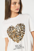 Camiseta unicolor con diseño animal print y manga corta