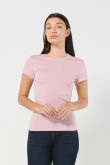 Camiseta en rib unicolor ajustada con cuello redondo