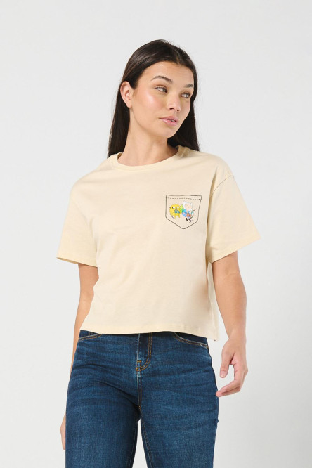 Camiseta kaki crop top con estampado de Hora de Aventura