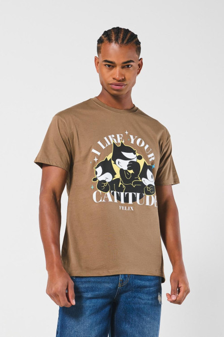 Camiseta café oscura de Félix el Gato con manga corta