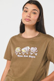 Camiseta crop top café clara de Félix el Gato en algodón