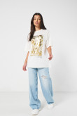 Camiseta oversize unicolor con diseño animal print brillante