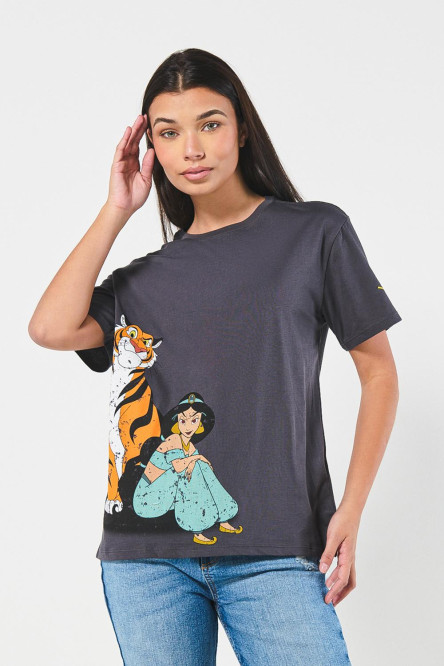 Camiseta gris manga corta con diseño de princesa Jasmine