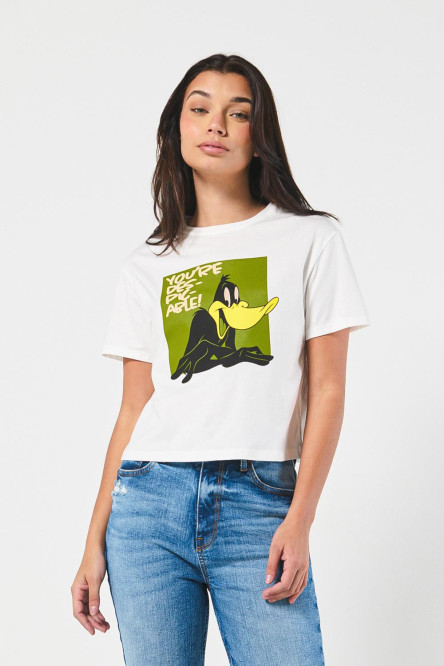 Crop top femenino manga corta con estampado en frente de Looney tunes