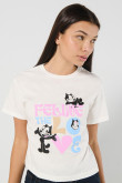 Crop top femenino manga corta con estampado en frente de Felix el Gato