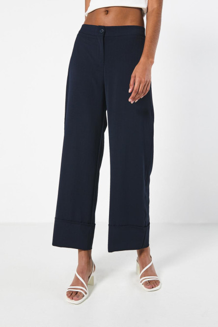 Pantalón culotte azul intenso con bota recta y tiro alto