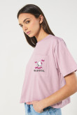 Camiseta oversize crop top lila con diseño de Hello Kitty