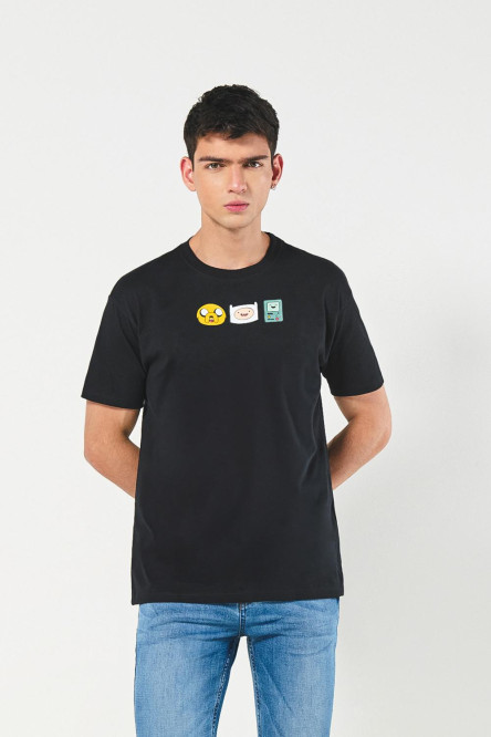 Camiseta manga corta negra con diseño de Hora de Aventura