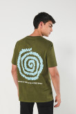 Camiseta estampada verde oscura con manga corta