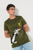 Camiseta verde de Looney Tunes con manga corta y bolsillo