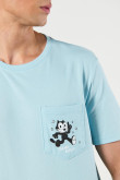 Camiseta azul de Félix el Gato con manga corta y bolsillo