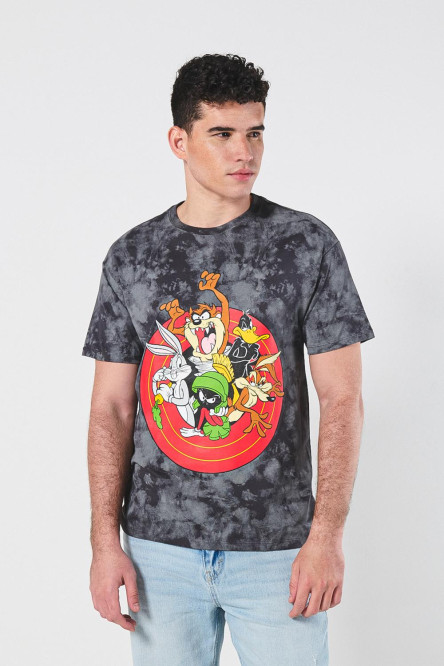 Camiseta gris tie dye manga corta con diseño de Looney Tunes