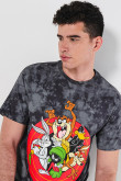 Camiseta gris tie dye manga corta con diseño de Looney Tunes