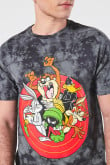 Camiseta gris tie dye manga corta con diseño de Looney Tunes