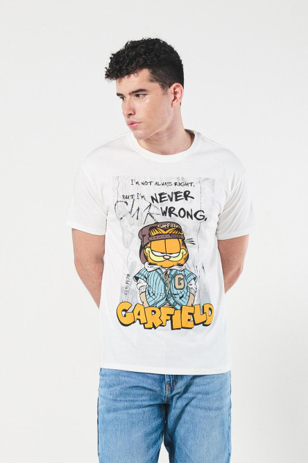 Camiseta crema clara de Garfield con cuello redondo