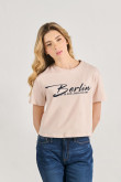 Camiseta college de Berlín unicolor crop top en algodón