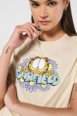 Camiseta kaki clara crop top en algodón de Garfield