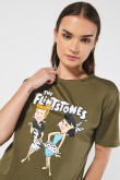 Camiseta unicolor para mujer manga corta estampada en frente de Los Picapiedra.