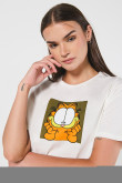 Camiseta unicolor para mujer manga corta estampada en frente de Garfield.