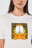 Camiseta unicolor para mujer manga corta estampada en frente de Garfield.