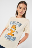 Camiseta kaki clara de Garfield con cuello redondo