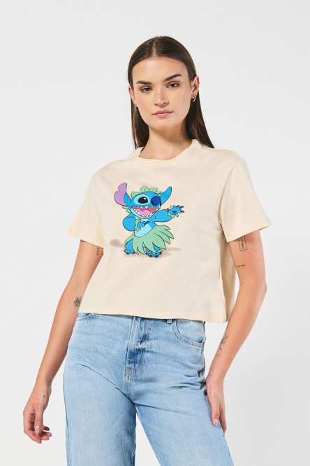 Camiseta de Lilo & Stitch kaki clara crop top en algodón