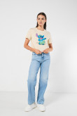 Camiseta de Lilo & Stitch kaki clara crop top en algodón