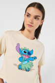 Camiseta de Lilo & Stitch kaki clara crop top en algodón