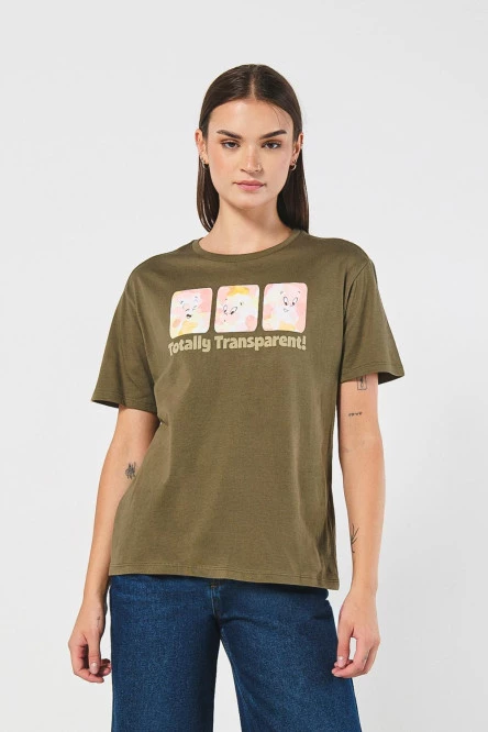 Camiseta unicolor para mujer manga corta estampada en frente de Gasparín.