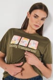 Camiseta unicolor para mujer manga corta estampada en frente de Gasparín.