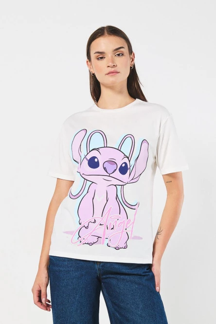 Camiseta crema clara de Lilo & Stitch con manga corta