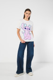 Camiseta unicolor para mujer manga corta estampada en frente de Lilo & Stitch, Disney