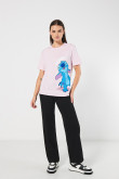 Camiseta unicolor para mujer manga corta estampada en frente de Lilo & Stitch, Disney.