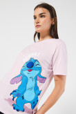 Camiseta unicolor para mujer manga corta estampada en frente de Lilo & Stitch, Disney.