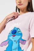 Camiseta unicolor para mujer manga corta estampada en frente de Lilo & Stitch, Disney.