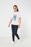 Camiseta unicolor para mujer manga corta estampada en frente de Lilo & Stitch, Disney.