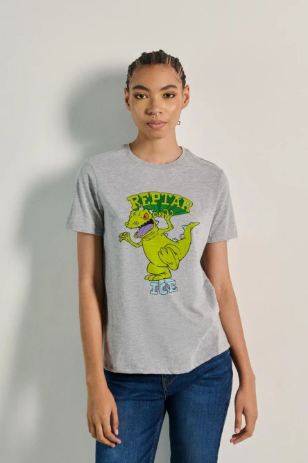 Camiseta unicolor manga corta con diseño de Reptar