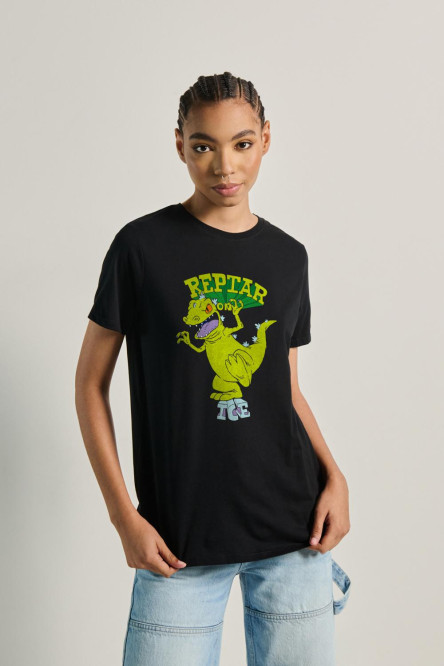 Camiseta unicolor manga corta con diseño de Reptar