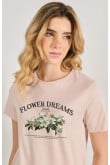 Camiseta manga corta unicolor con diseño artístico de flores