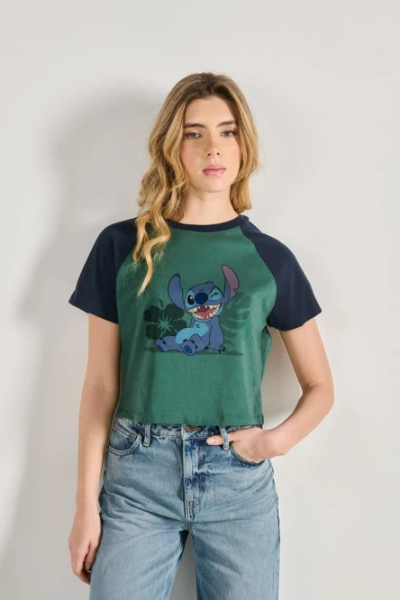 Camiseta de Stitch unicolor con manga ranglan corta