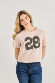 Camiseta unicolor crop top con diseño college numérico