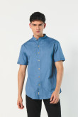 Camisa cuello neru o mao, manga corta en slim fit