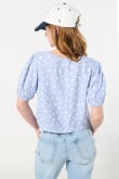 Blusa unicolor crop top estampada con cuello V