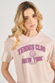 Camiseta unicolor crop top con texto college deportivo