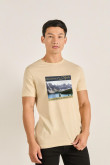 Camiseta unicolor cuello redondo con paisaje artístico